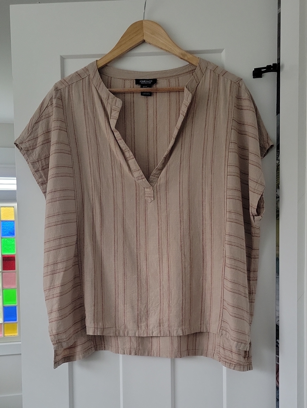 Jones New York Light Beige Striped Linen Blend Top